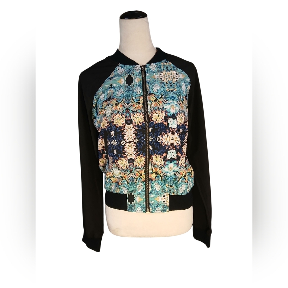 Colorful Zip Up Bomber Style Jacket Size M